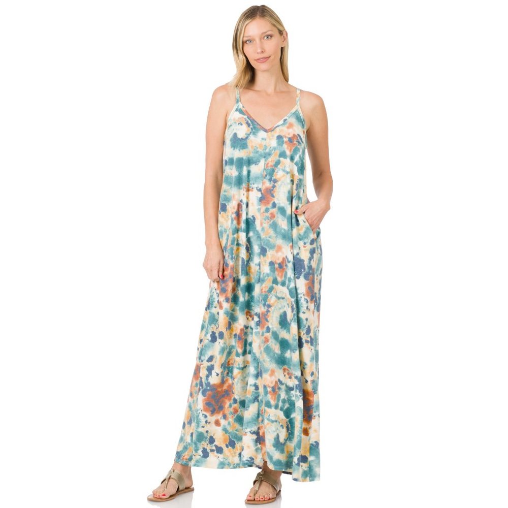 Blue Tie Dye Soft French Terry Cami Maxi Dress Plus Sized 2X - Picture 15 of 15